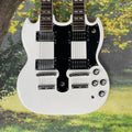 Guitarra eléctrica blanca 12+6, diapasón de palisandro con marcadores de trastes cuadrados, guitarra eléctrica de 20 trastes para toque rápido.