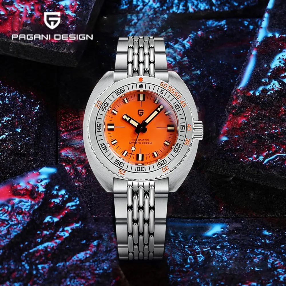 Reloj automático mecánico para hombre PAGANI DESIGN de buceo, movimiento NH38, cristal de zafiro, acero inoxidable, sumergible 300 m, revestimiento AR, modelo PD1719