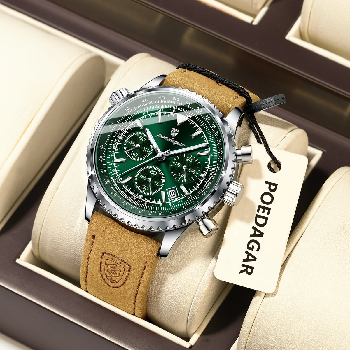 Reloj de cuarzo para hombre POEDAGAR, de lujo, para negocios, resistente al agua, luminoso, con fecha, cronógrafo y correa de piel.