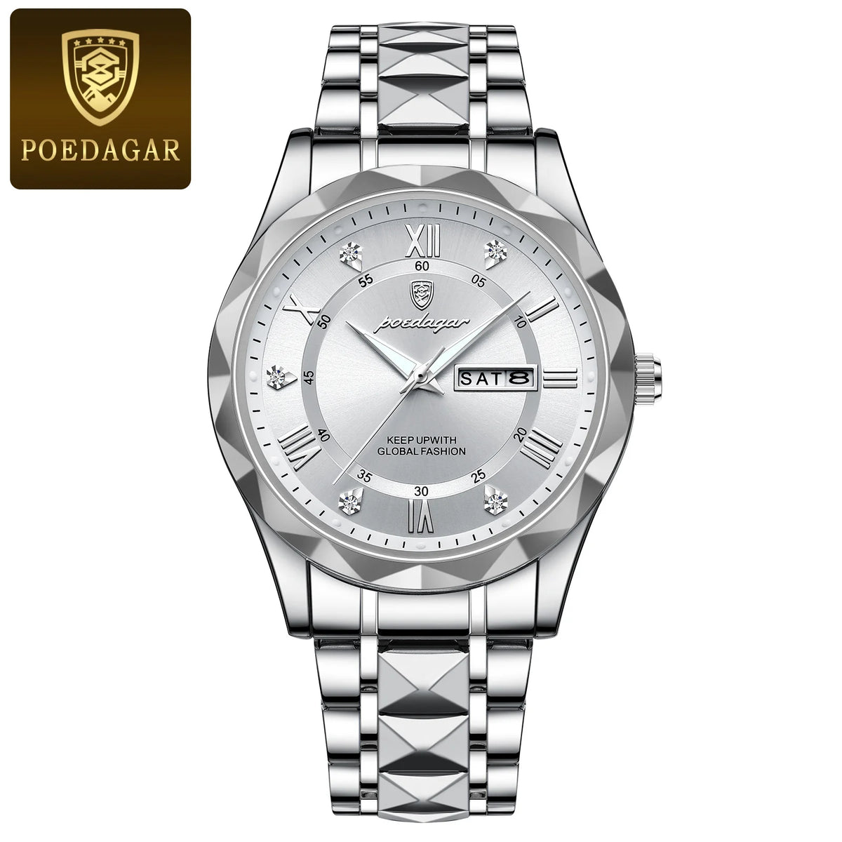 Reloj de pulsera POEDAGAR de lujo para hombre, resistente al agua, de acero inoxidable, luminoso, para hombre, fecha, semana, reloj deportivo de cuarzo para hombre