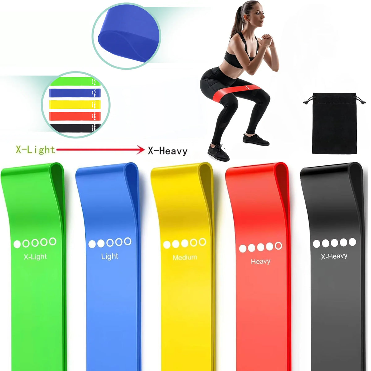 Juego de 5 Bandas de Resistencia de TPE, Bandas Elásticas de Goma para Entrenamiento de Fuerza, Expansor para Ejercicios de Yoga, Equipo de Gimnasio, Pilates Portátil