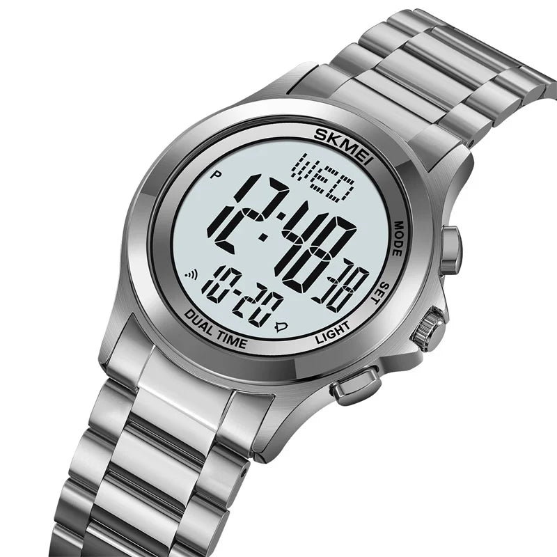 Skmei Mens Led Chronograph Bracelet Watches Luxury Stainless Steel Band 30M Waterproof Dual Time Zone Digital Sports Wristwatch