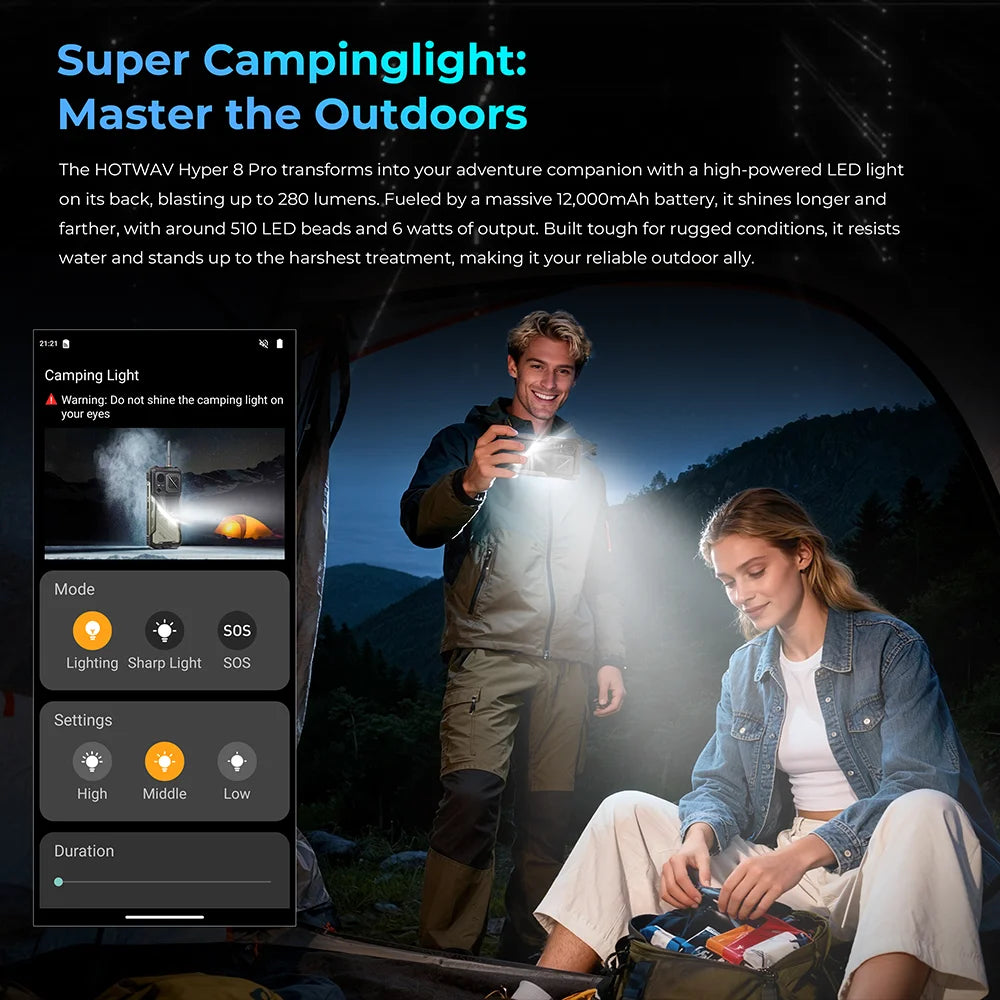 [Shipped From Within Europe]HOTWAV Hyper 8 Pro 5G Rugged Phone 6.78-inch FHD+ 120Hz Display 20(12+8)GB RAM+512GB ROM Dimensity 7050 5G 12000mAh Battery 55W Fast Charging 108MP+32MP Camera Android 15 NFC BT5.2 Wi-Fi 6