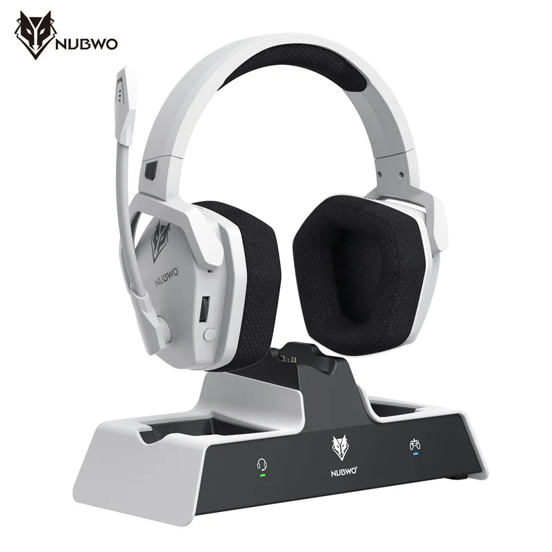 Auriculares inalámbricos para juegos NUBWO G06 con estación de carga para auriculares y control de PS5, auriculares para juegos con batería de larga duración
