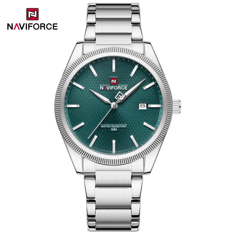 Reloj de cuarzo deportivo de lujo NAVIFORCE con calendario luminoso, reloj de pulsera para hombre de acero inoxidable resistente al agua 3ATM