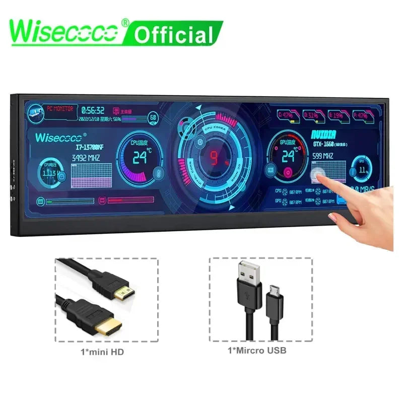 Wisecoco-pantalla secundaria de 12,6 pulgadas, Monitor táctil IPS, barra estirada, LCD, 1920x515, para ordenador portátil Aida64 Sub CPU GPU