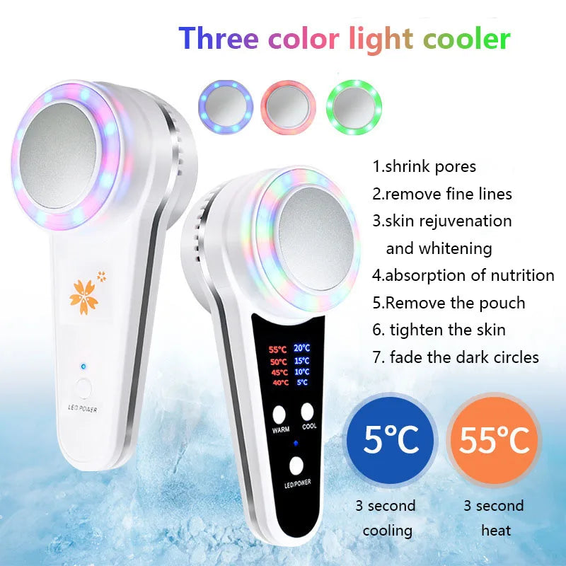 Dispositivo de crioterapia para el cuidado de la cara, martillo frío y caliente, fotón azul, tratamiento del acné, masajeador Facial, máquina de belleza para rejuvenecimiento de elevación de la piel