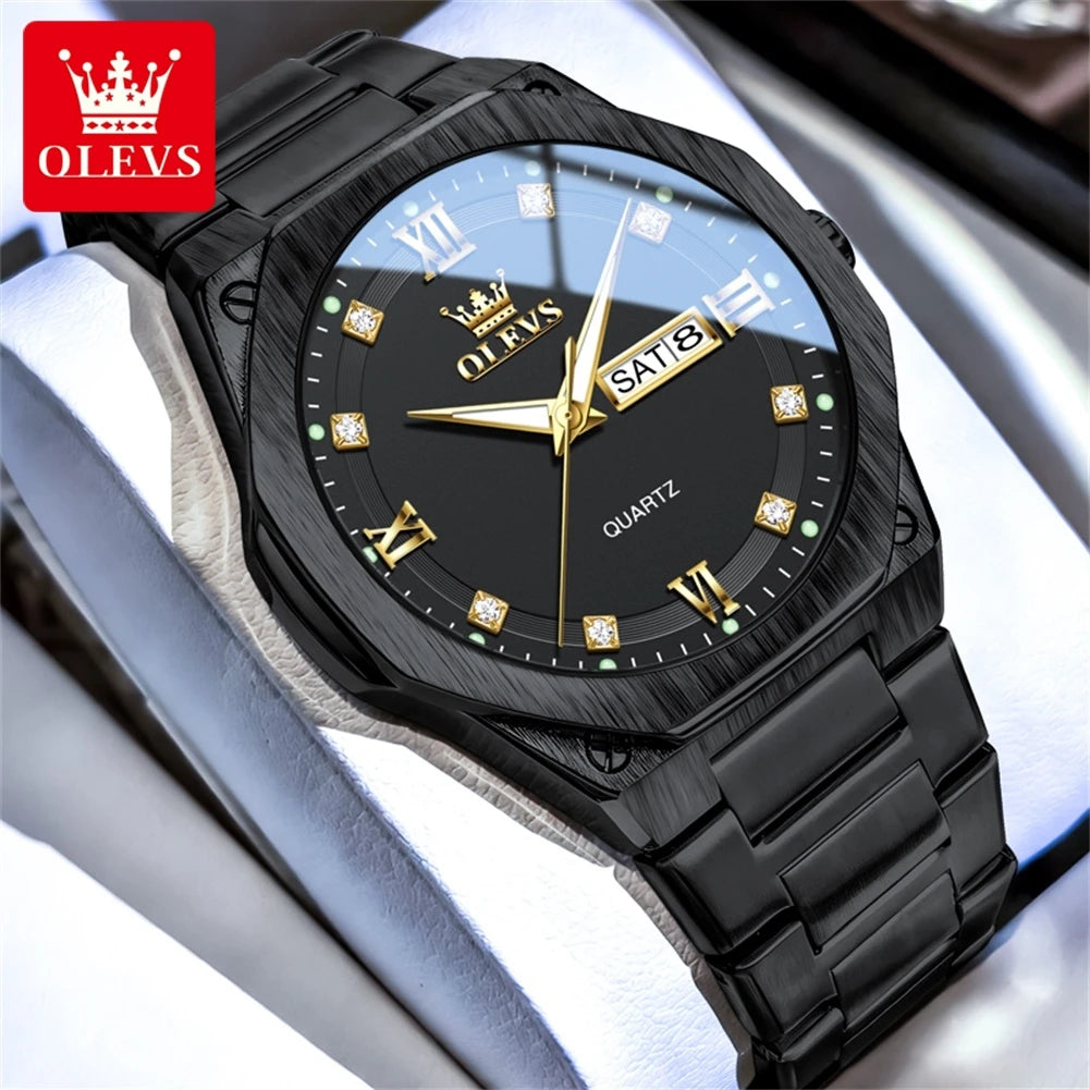 Reloj OLEVS 3736 de marca reconocida para hombre, resistente al agua, luminoso, con fecha automática y mecanismo de cuarzo
