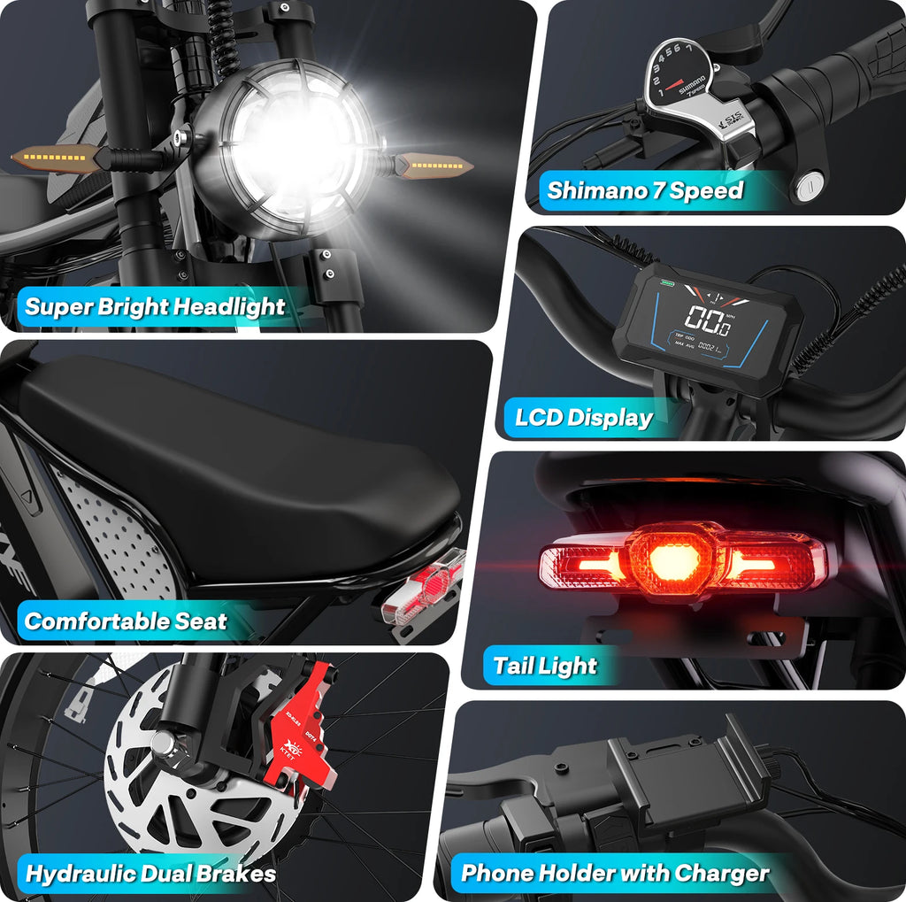 YVY/RAYZEPH C20MAX Ebike EU Stock 2000W 20*4" Inch Fat Tire Electric Bike 52V 40Ah Removable Battery 7-Speed Gears Dual Hydraulic Braking Adu