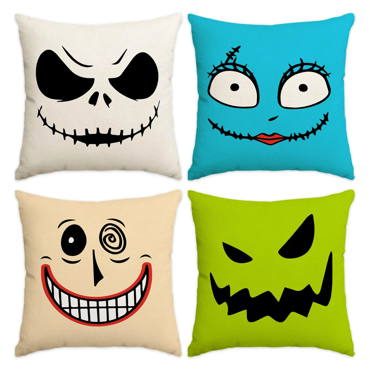 1 ud./4 Uds. Funda de almohada de Halloween, expresiones de terror de Halloween, decoración del hogar, funda de cojín para sofá y sala de estar