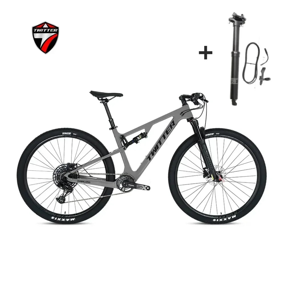 Bicicleta de montaña de fibra de carbono TWITTER OVERLORD M6100-12S con freno de disco hidráulico, doble suspensión y tubo de asiento con suspensión