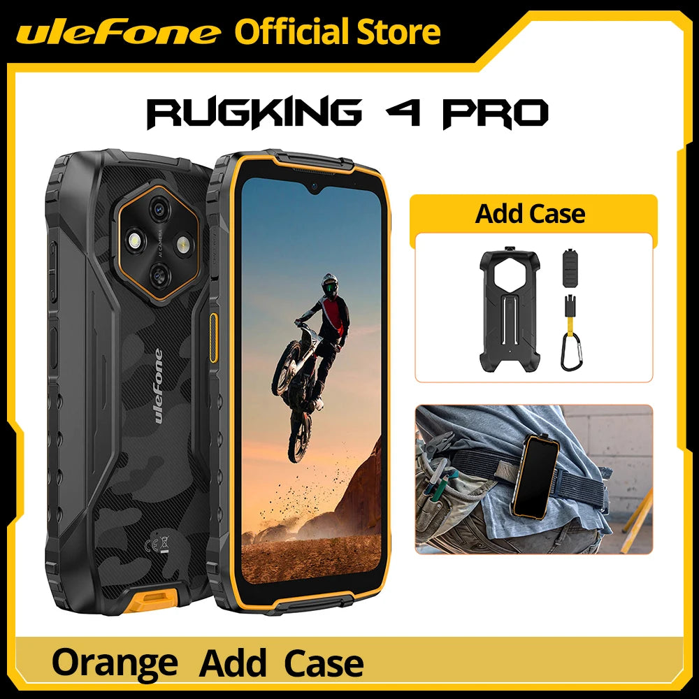 Teléfono resistente Ulefone RugKing 4 Pro, Android 15, hasta 16 GB+256 GB, smartphone resistente al agua, 10200 mAh, cámara de 48 MP, NFC, versión global, 6.56", 120 Hz