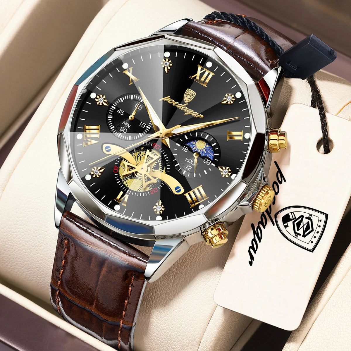 Reloj de cuarzo para hombre POEDAGAR, de lujo, cronógrafo, resistente al agua, luminoso, estilo militar, de piel, para negocios