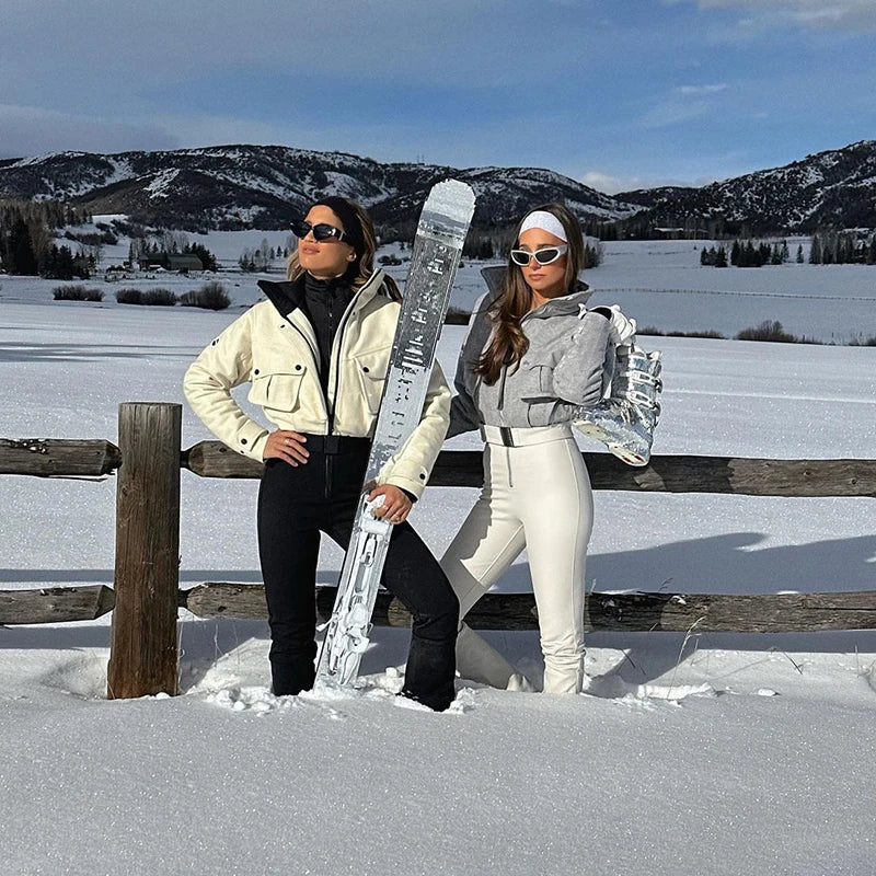 Traje de esquí de una pieza para mujer, mono con cinturón, corte ajustado y acampanado, mono de snowboard, cortavientos, con bolsillos, ropa de esquí de invierno para actividades al aire libre.