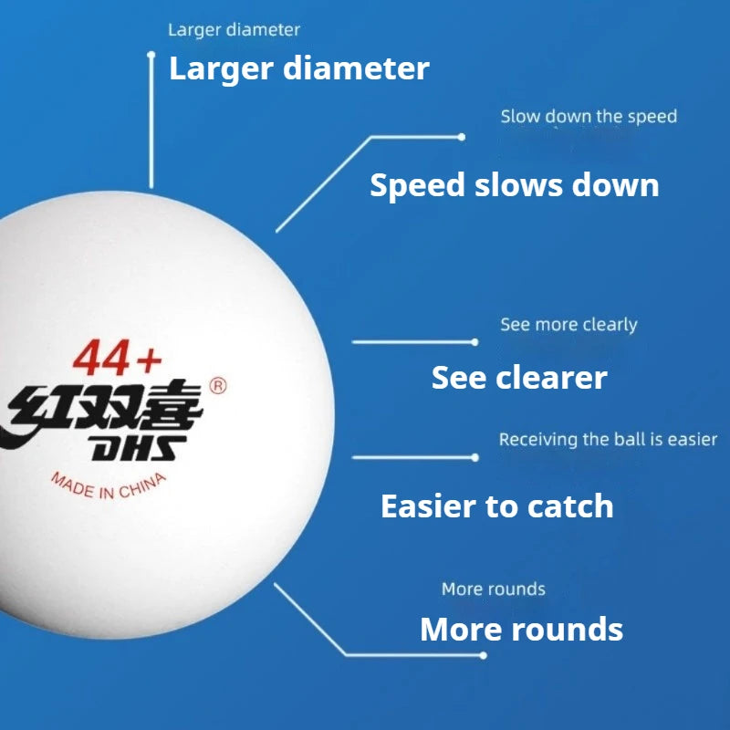 DHS 44mm + pelotas de tenis de mesa ABS nuevo Material pelotas de Ping Pong de entrenamiento y Fitness de gran tamaño 6 unids/caja pelota de tenis de mesa con costura