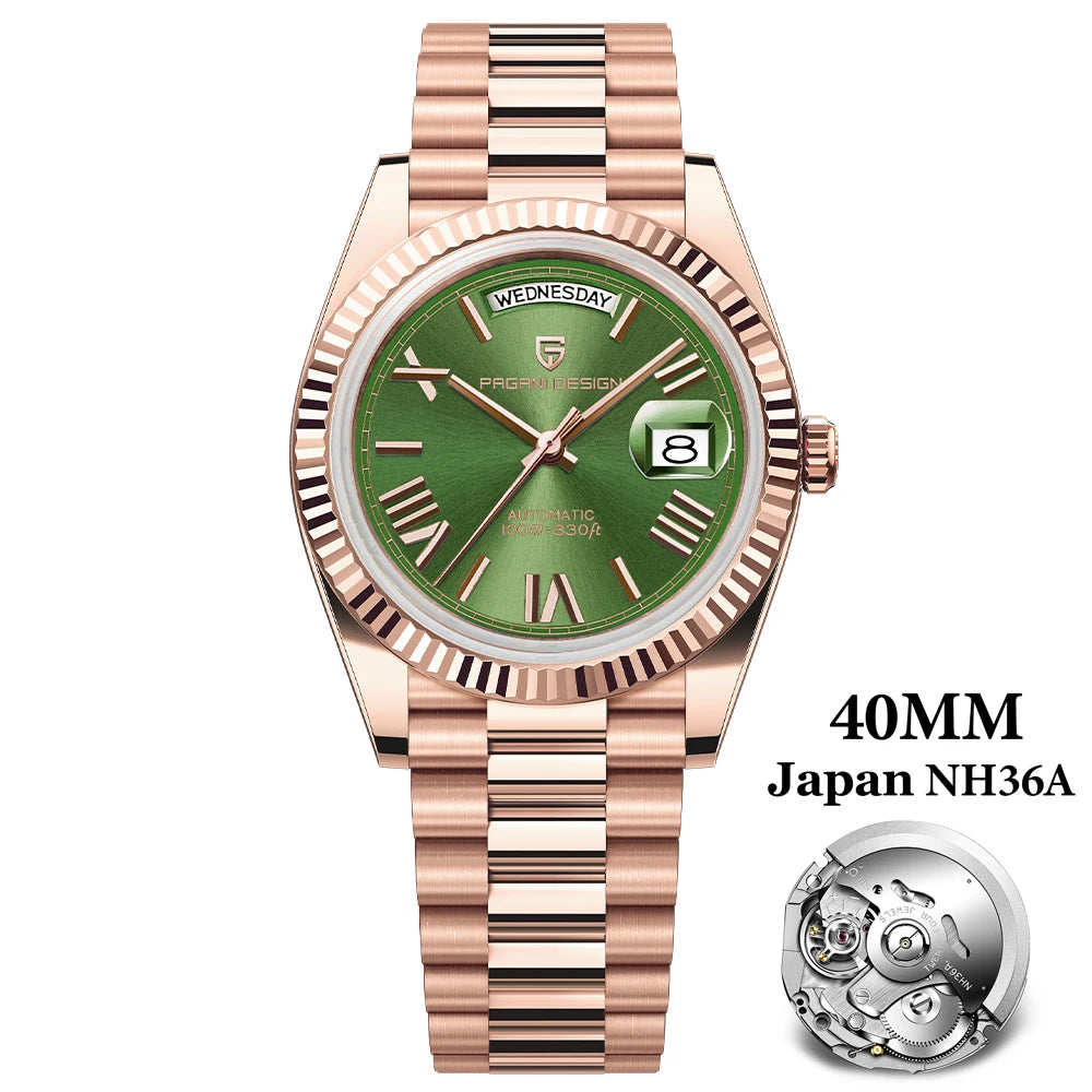 Reloj Pagani Design 2025 Nuevo para hombre, 40MM, día y fecha, marca de lujo, reloj automático de oro, mecánico, resistente al agua