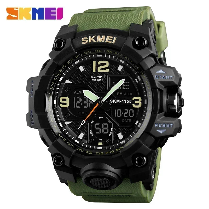 Reloj deportivo militar digital para hombre SKMEI 1155B, reloj deportivo con pantalla dual resistente al agua 5Bar, reloj de pulsera masculino