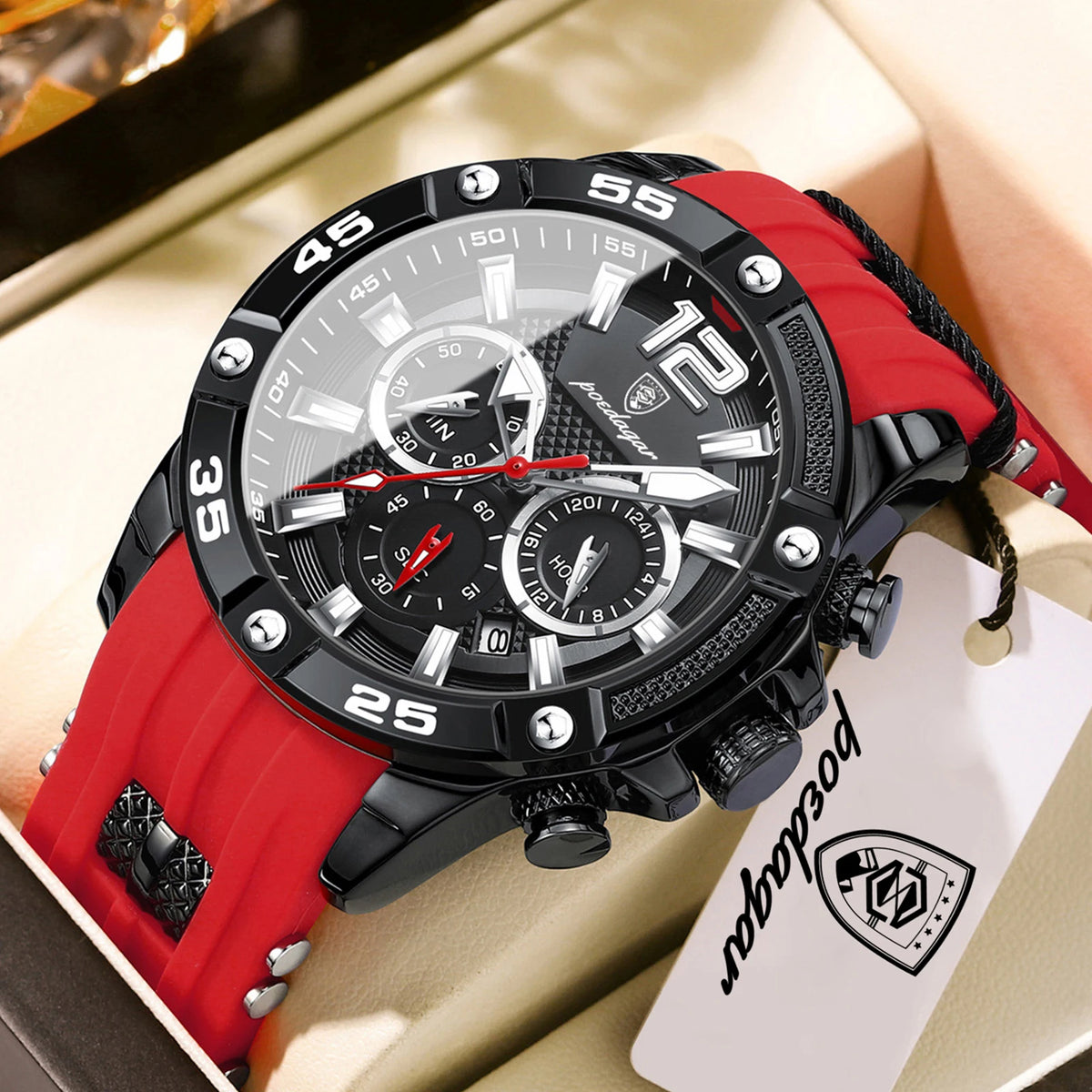 Reloj de pulsera para hombre POEDAGAR, estilo juvenil y moderno, cronógrafo, con fecha, esfera grande, de cuarzo, resistente al agua, luminoso, estilo militar