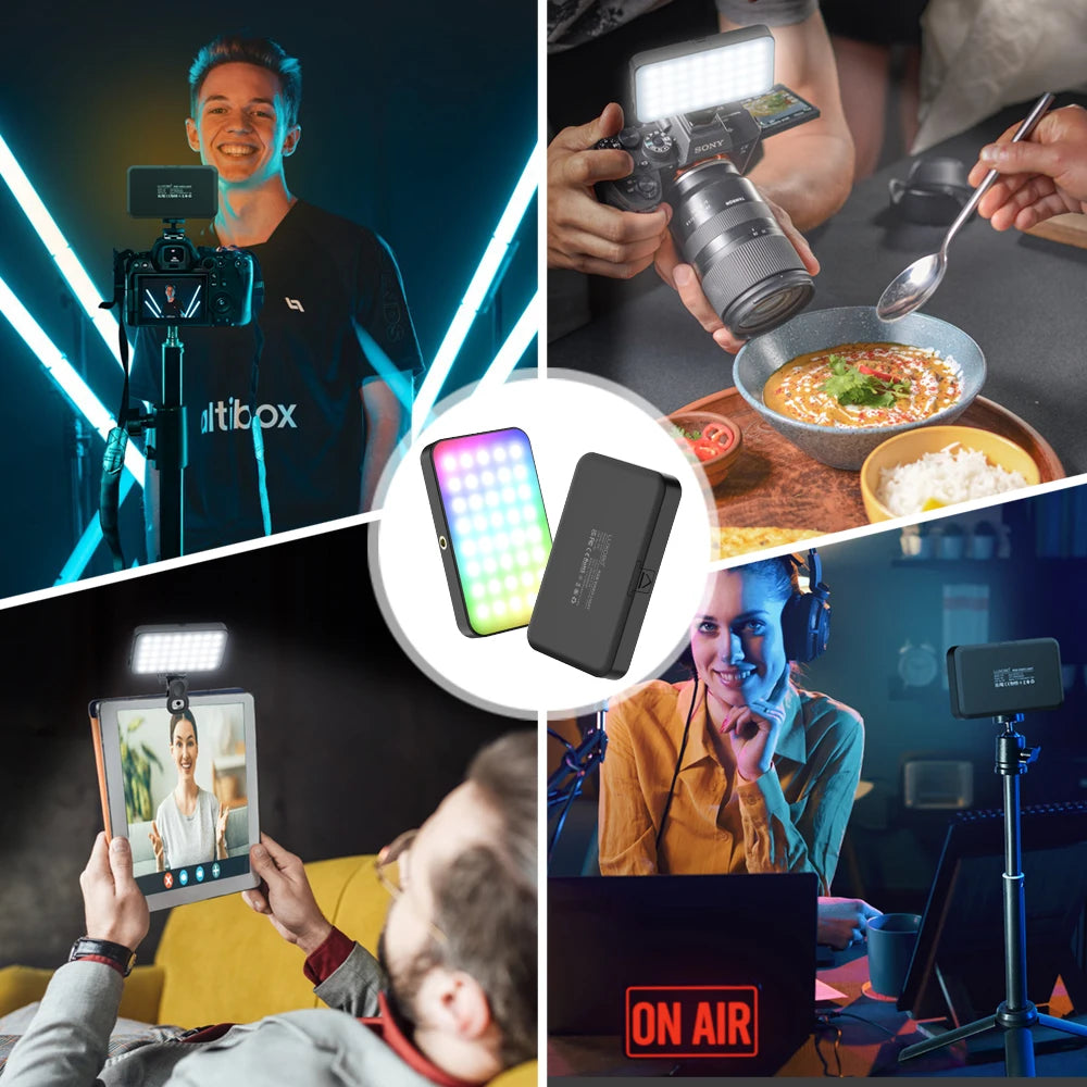 LUXCEO V10 Mini luz de vídeo RGB Panel en luces de cámara lámpara de fotografía iluminación de relleno LED regulable para Vlogging, videoconferencia