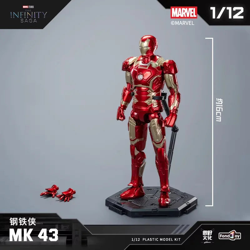 Fondjoy Marvel 1:12 Serie de Montaje 3 Iron Man 3 Mk3 Figura de Acción Caja Sorpresa Vengadores Saga Infinita Modelo Coleccionable Juguete Regalo