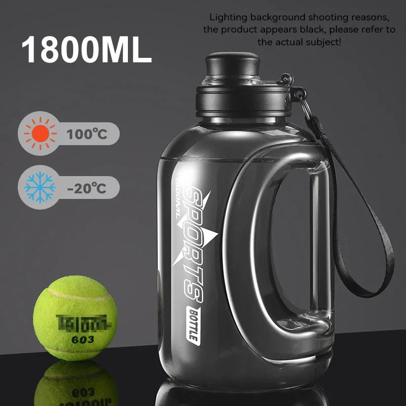 Nueva botella de agua de gran capacidad de 1,8l, taza de gran barriga, botella de agua deportiva, cubo de tonelada, taza espacial de plástico portátil para estudiantes