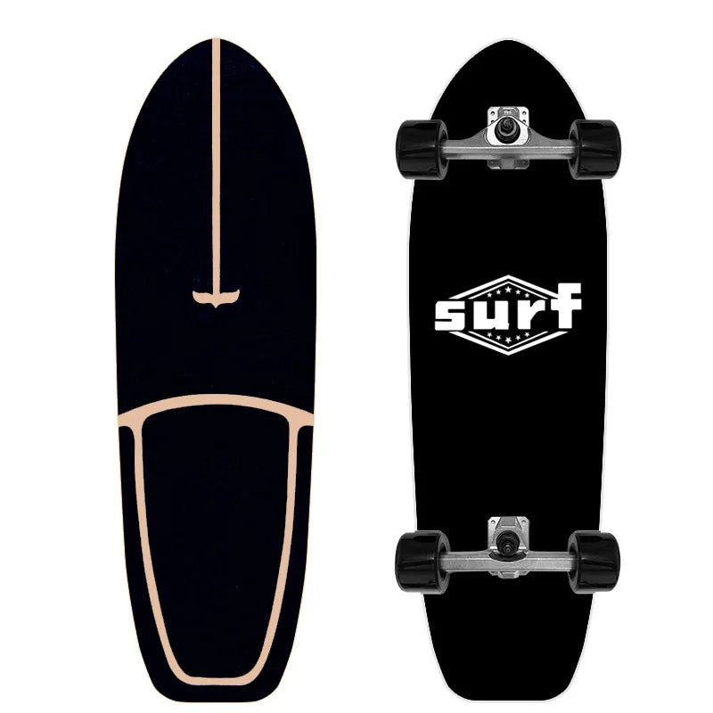 Patineta Profesional de Surf sobre Tierra de 32'' con Ejes de PU CX4, Tabla de Madera de Arce Multicapa sin Descenso para Niños y Adultos, Ideal para Principiantes y Práctica de Esquí