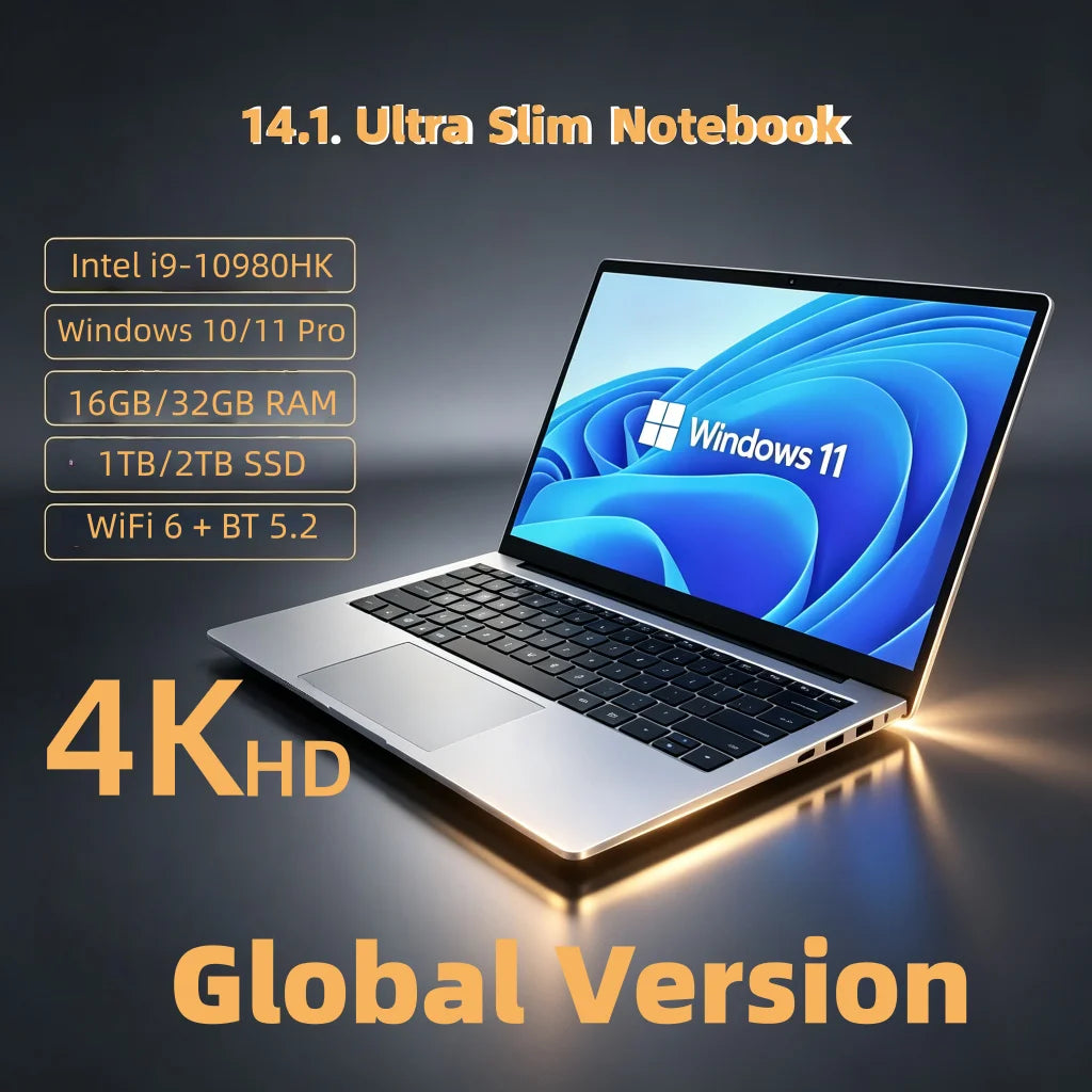 Nuevo portátil ultradelgado Intel Core i9 10980HK de 14.1 pulgadas, 32 GB de RAM, 2 TB SSD, PC para juegos, oficina, estudio, Windows 11, 1920x1080 HD