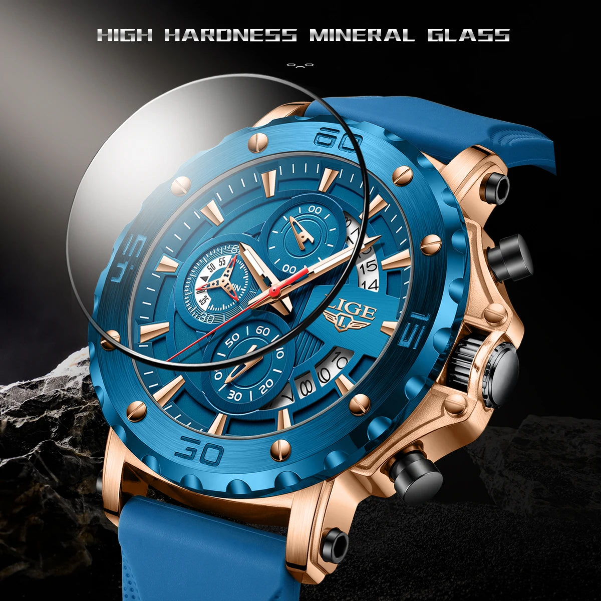 New LIGE Original Sports Man Wristwatch Waterproof Luminous Date Chronograph Men Watch Silicone Strap Quartz Men's Watches Reloj