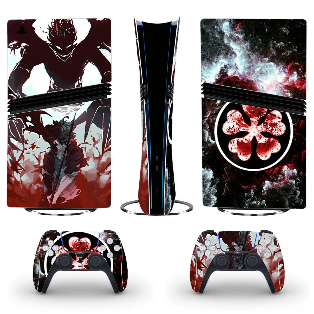 Adhesivo de vinilo para consola PS5 Slim Pro y 2 mandos, diseño de Asta de Anime, para versión con disco y digital