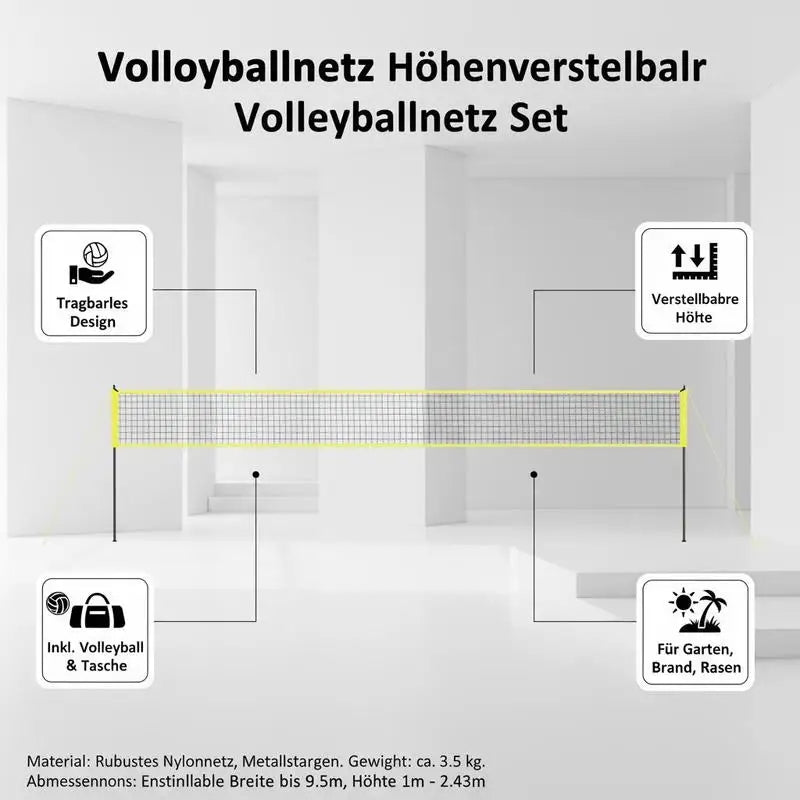 Juego de red de voleibol ajustable en altura, red de voleibol portátil para playa, red de voleibol para exteriores, red de voleibol plegable con pelota de voleibol y bolsa de transporte, para jardín, playa, césped, etc.
