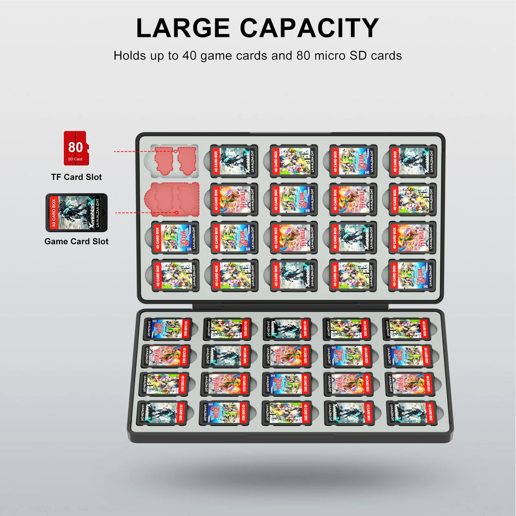 Estuche para Tarjetas de Juego para Switch 2, Switch OLED y Lite, Almacenamiento de Memoria con 40 Ranuras para Tarjetas de Juego y 80 Ranuras para Tarjetas MicroSD