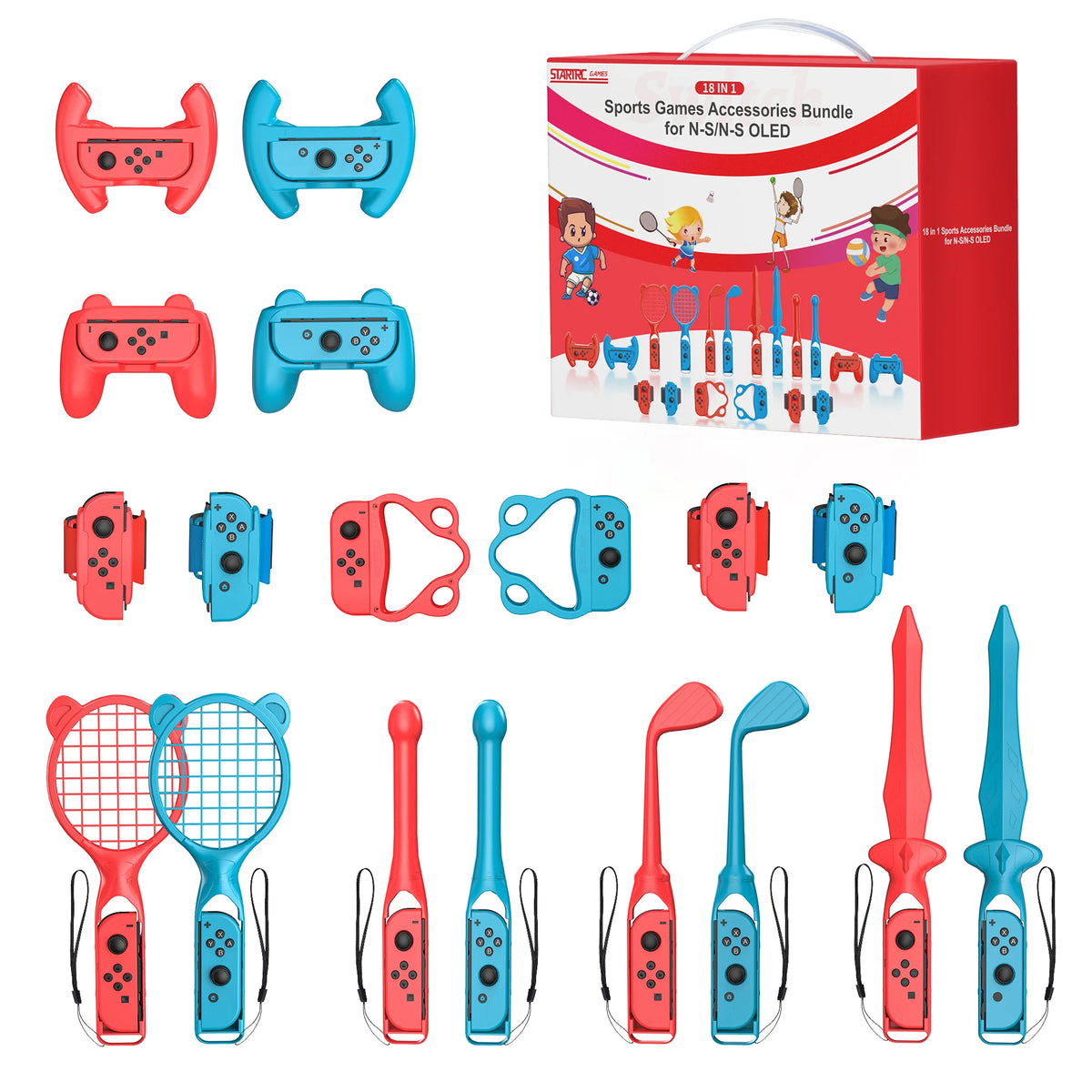 Hellodigi-Juego de interruptor 18 en 1 para Nintendo Switch/juegos OLED, deporte somatosensorial, raqueta de tenis, pulsera de baile, espadas