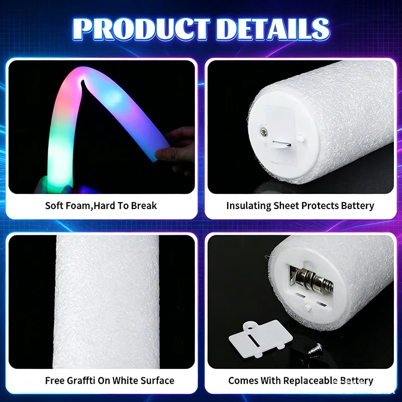 15/30/40 unidades de bastones luminosos de espuma LED, con 3 modos de iluminación, luces intermitentes de colores, ideales para bares, bodas, fiestas de cumpleaños y para que brillen en la oscuridad.