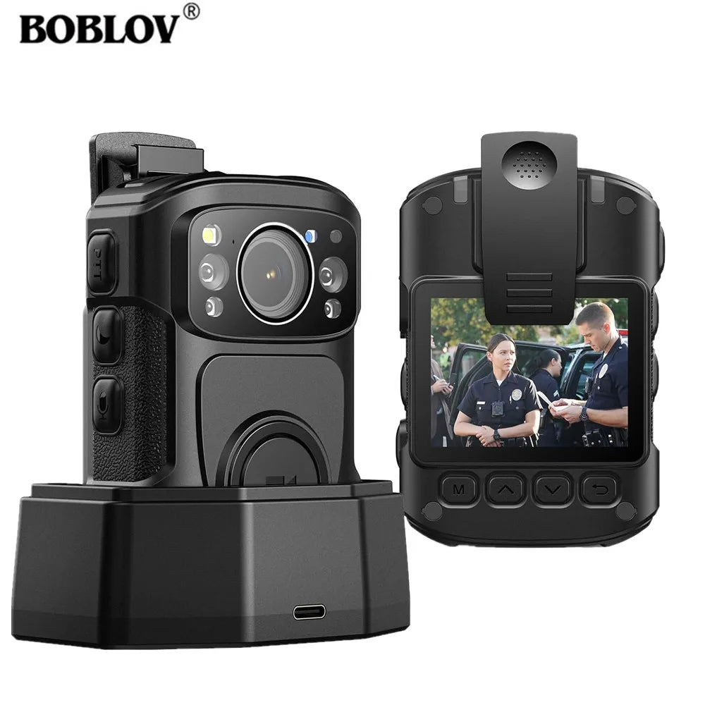 BOBLOV B4K5 4K cámara corporal IP68 GPS cámara desgastada por el cuerpo 128GB cámara de policía 2160P registro de vídeo base de carga cámara corporal de visión nocturna