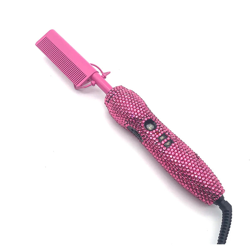 Peine Eléctrico Caliente para Pelucas Lace Front, Peine Alisador con Diamantes Anti-Quemaduras y 5 Temperaturas Ajustables