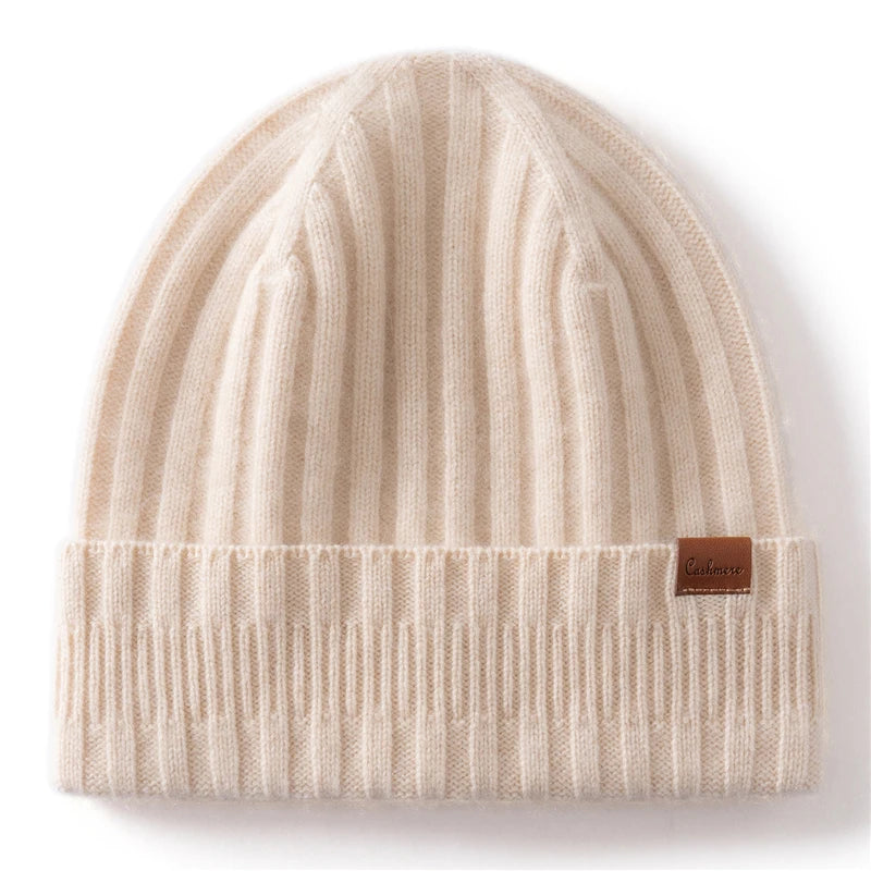 Gorros de punto de Cachemira de calidad a elección para mujeres/hombres, gorro de invierno informal para exteriores, gorros acanalados de moda, gorro cálido de Color sólido Unisex