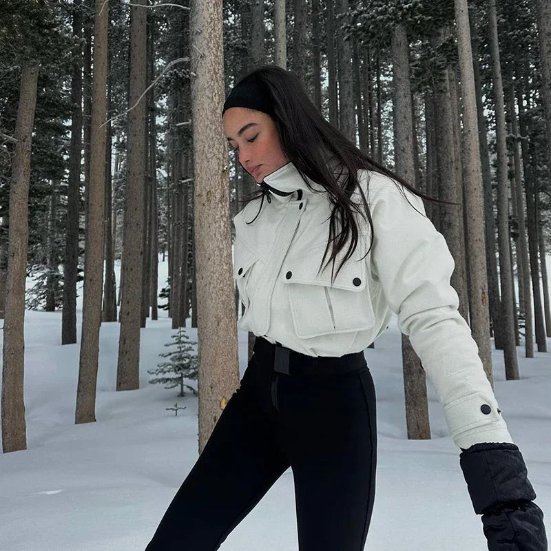 Mono de esquí de moda para mujer con cuello alto, cremallera, manga larga, cinturón, corte ajustado, cintura alta, mono cálido, ropa de esquí para mujer, invierno 2026