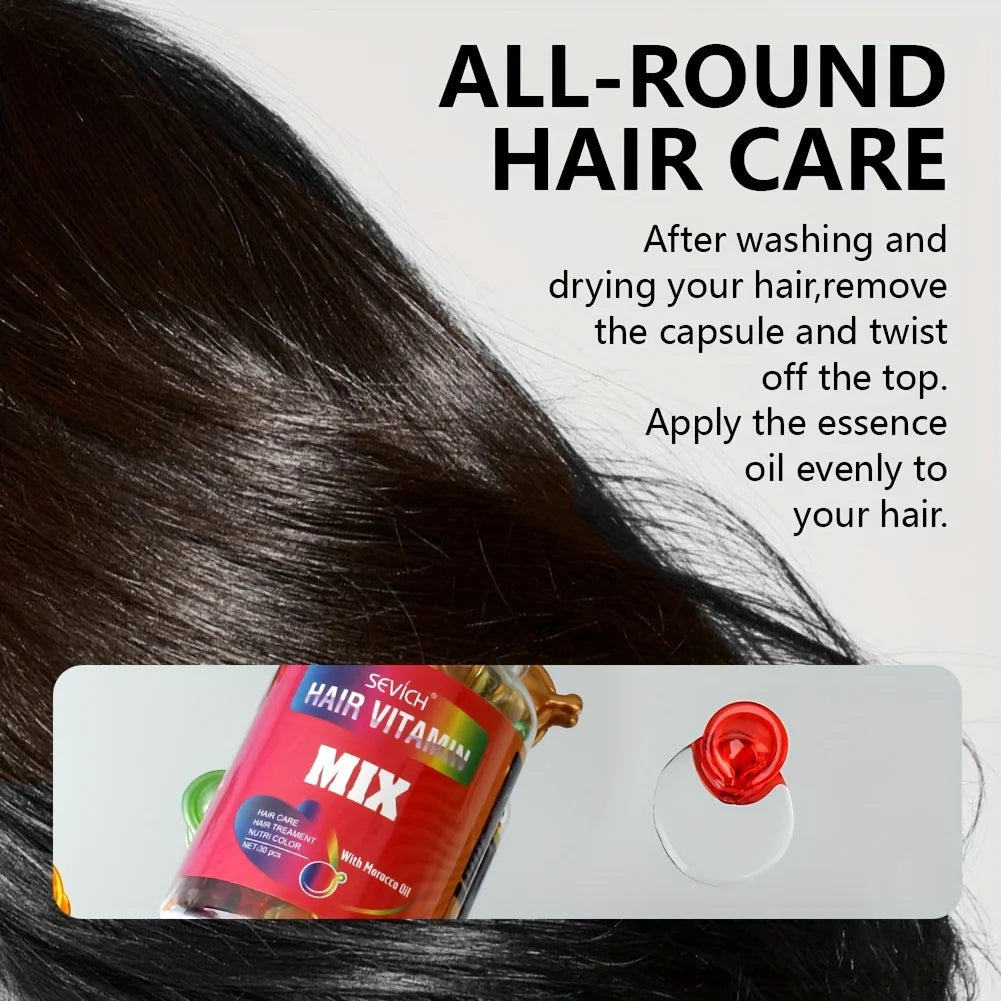 30 Uds. Cápsula de vitamina para el cabello antipérdida, aceite complejo de queratina, suero para el cabello suave y sedoso, mascarilla para el cabello, reparación de Frizz dañado Sevich