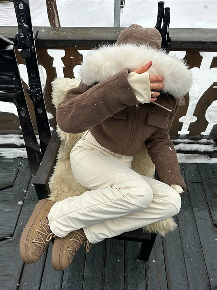 Mono de esquí de invierno para mujer, con cuello de piel sintética, resistente al viento, cálido, de una sola pieza, traje de nieve para actividades al aire libre, mono de snowboard, mono de esquí. ﻿