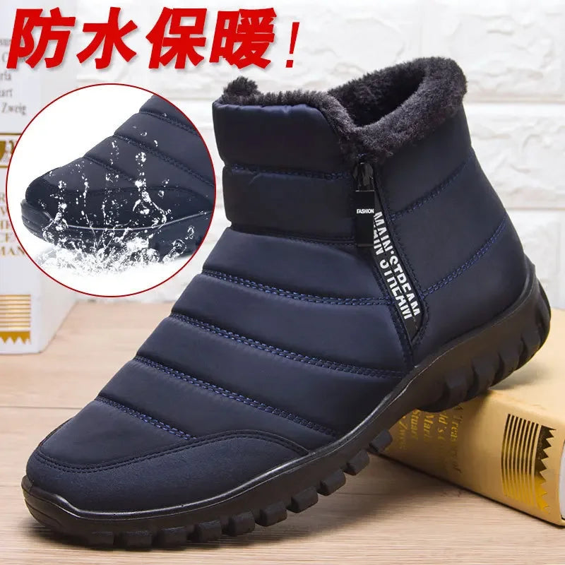 Botas de nieve tobilleras de invierno para hombre, zapatos antideslizantes impermeables para hombre, calzado informal de felpa para mantener el calor, calzado de talla grande para parejas, calzado para hombre66