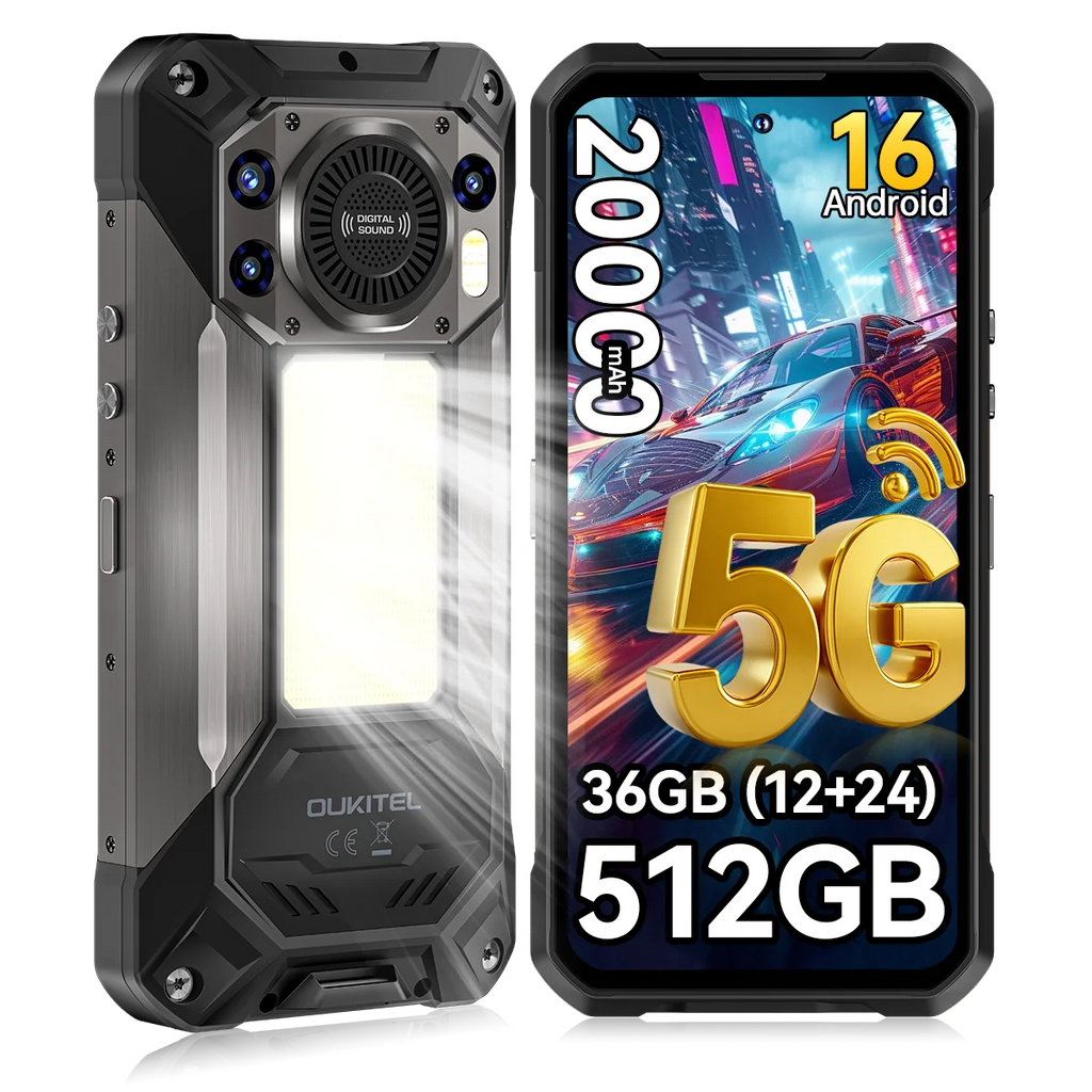 OUKITEL WP61, teléfono inteligente resistente 5G con Android, 16 GB de RAM, 36 GB de almacenamiento (12+24) + 512 GB, batería de 20000 mAh, carga rápida de 45 W, cámara de 108 MP, pantalla de 6,78 pulgadas, NFC, 120 Hz, p