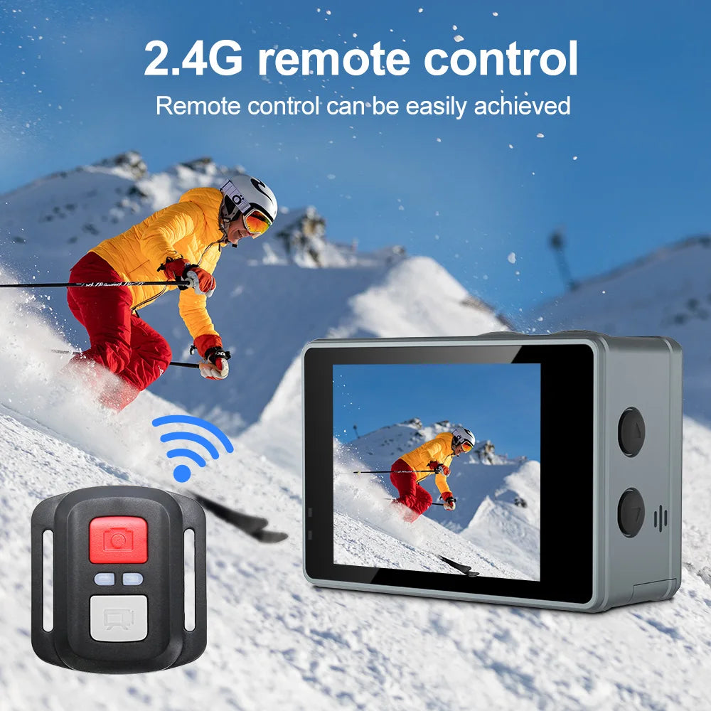 Cámara de acción 5K 4K Ultra HD con doble pantalla, estabilización electrónica de imagen (EIS) y función antivibración, ideal para deportes, 170. °   Cámara de gran angular con WiFi y control remoto, 50MP, para fotogr