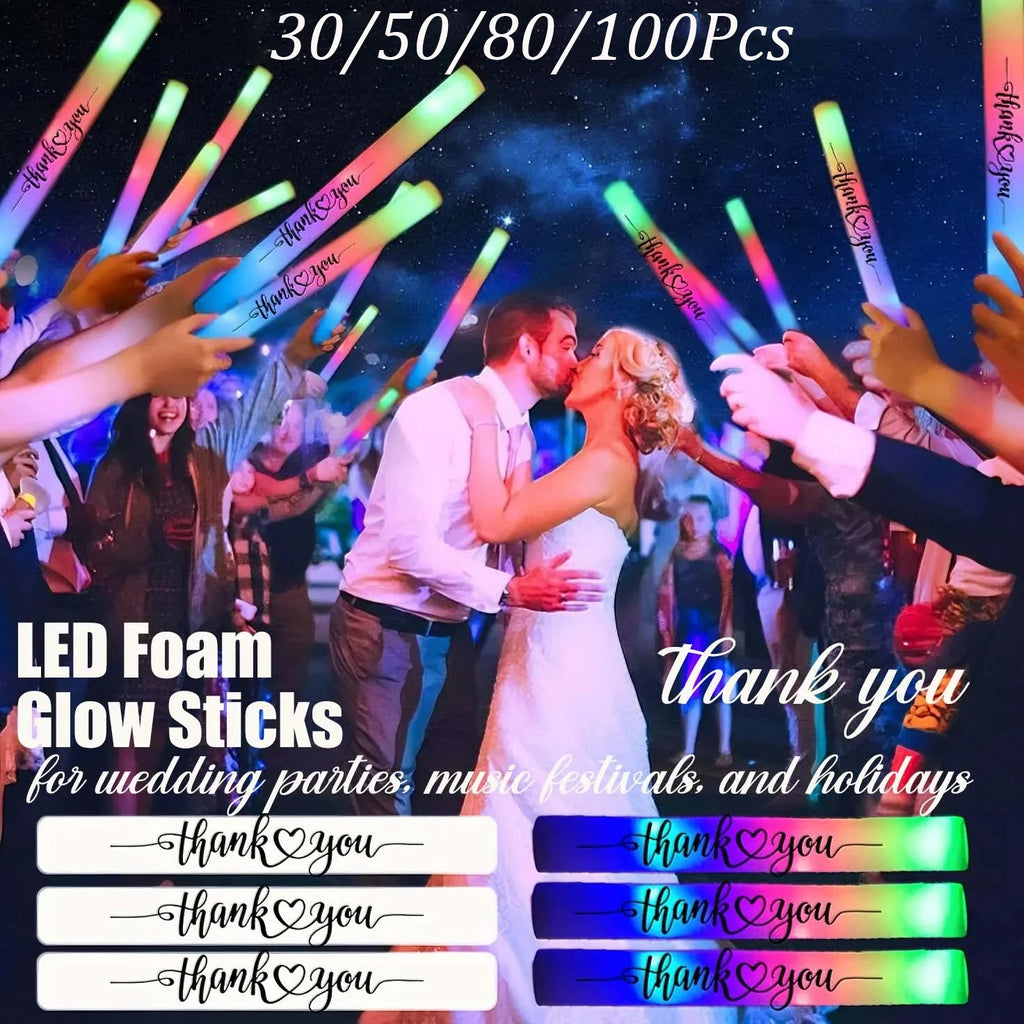 30-100 Barras Luminosas LED RGB de Colores, Varitas de Espuma Luminosas para Bodas, Festivales de Música y Carnavales