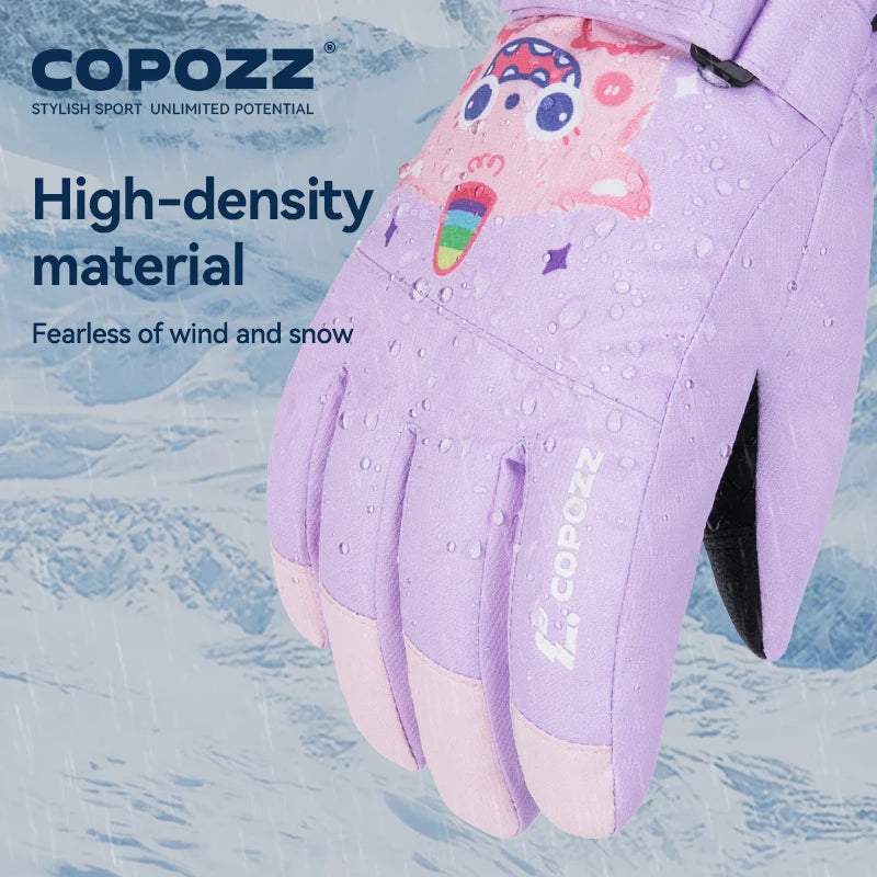 COPOZZ guantes de invierno de dibujos animados para niños y niñas, guantes gruesos impermeables para niños, guantes de esquí para Snowboard, montar, ciclismo, guantes de nieve para niños