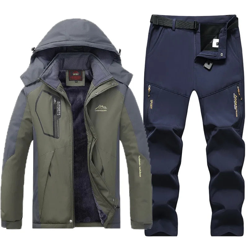 Traje de esquí de lana gruesa y cálida para hombre, impermeable, a prueba de viento, conjunto de chaqueta y pantalones para snowboard, traje de esquí para nieve de invierno al aire libre