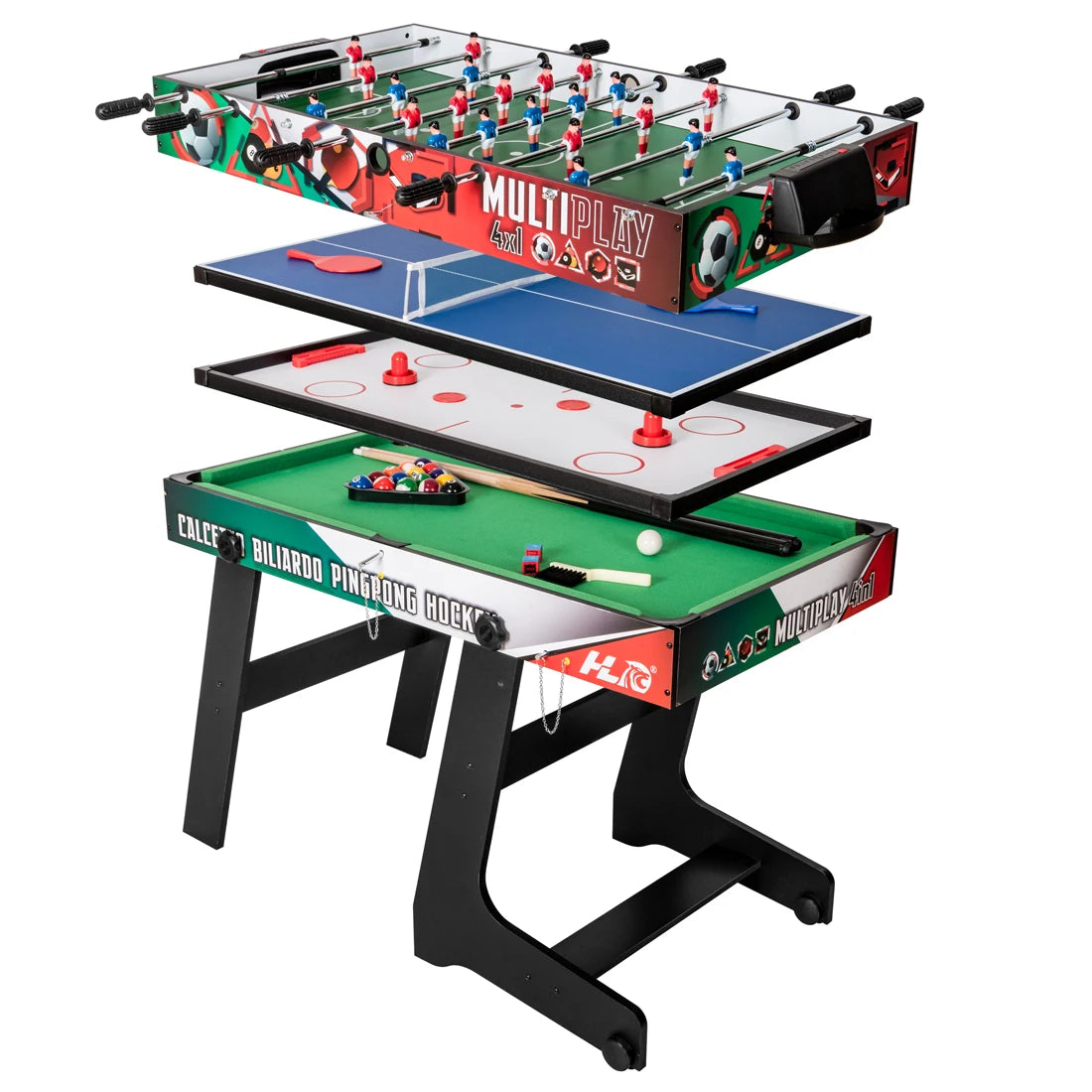Mesa multijuego 4 en 1 HLC, futbolín plegable, mesa multifunción de billar/tenis de mesa/hockey, ideal para la diversión en familia de adultos y niños