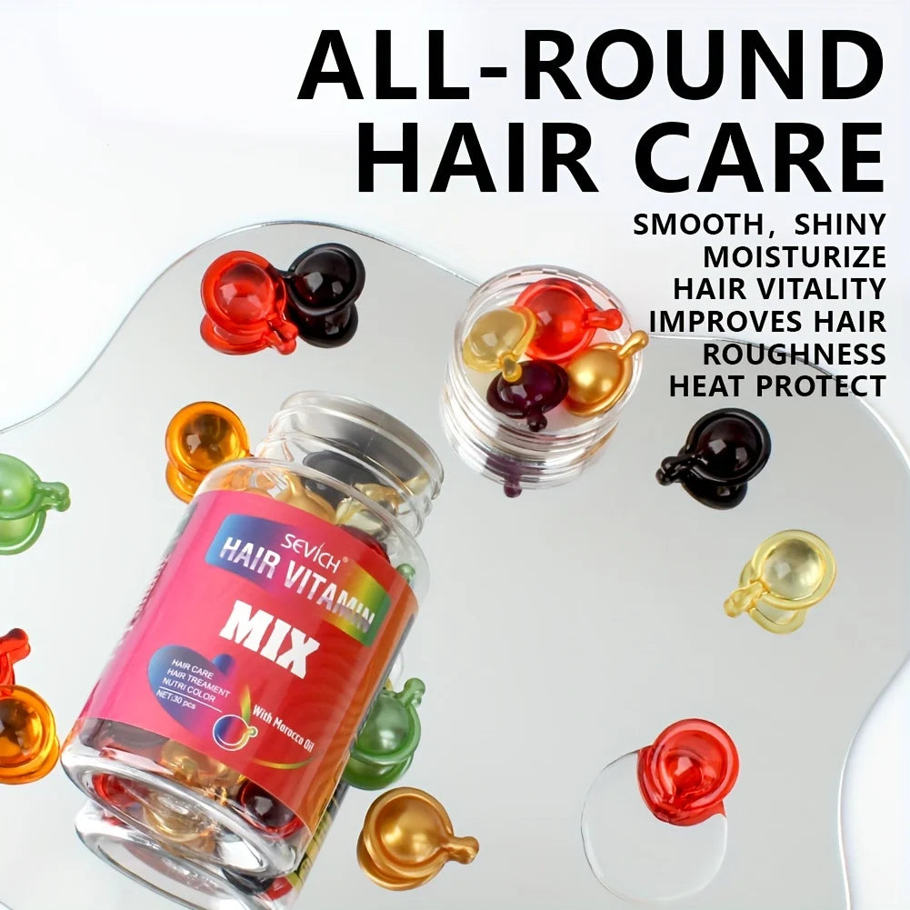 30 Uds. Cápsula de vitamina para el cabello antipérdida, aceite complejo de queratina, suero para el cabello suave y sedoso, mascarilla para el cabello, reparación de Frizz dañado Sevich