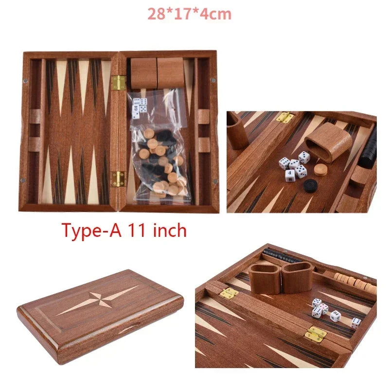 Juego de ajedrez y backgammon de lujo de madera de 11-17 pulgadas, tablero de backgammon grande plegable, ajedrez profesional hecho a mano, juego de mesa familiar, regalo