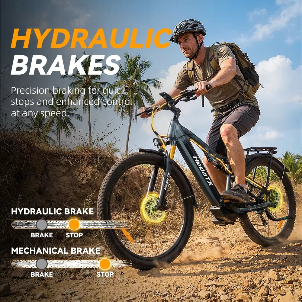 Bicicleta eléctrica HedaTX TX19 con parrillas, 48V 1000W 19.2Ah, 27 velocidades, 50 km/h, frenos hidráulicos, 29 pulgadas * 2.4 neumáticos todoterreno para nieve, doble amortiguador, bicicleta eléctrica de montaña