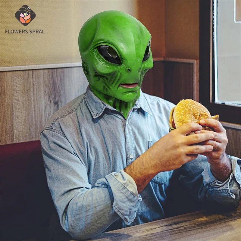 Halloween Mask Alien Latex Mask Full Face Green Horror Halloween UFO Horror Headset
